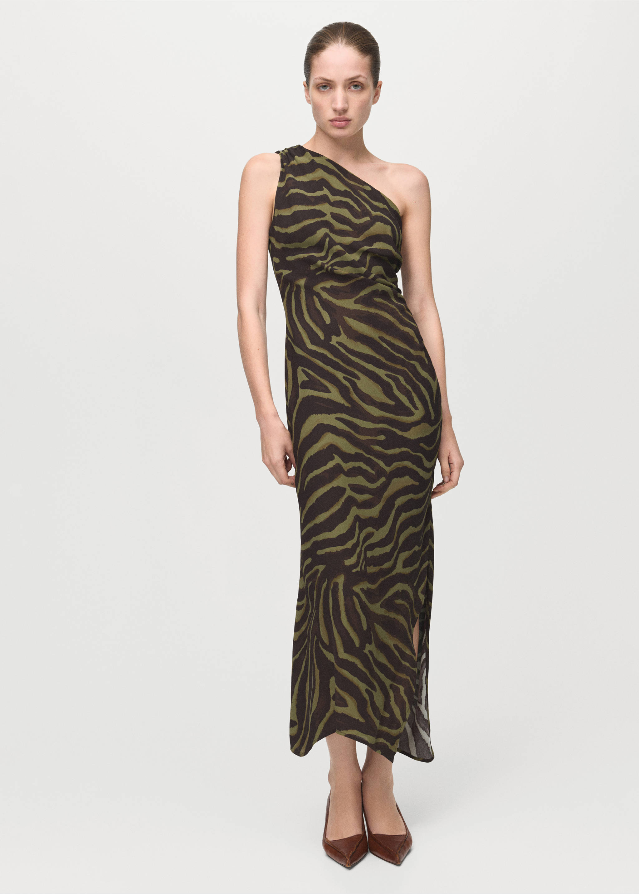 Asymetrické šaty s potiskem - Celkový náhled, Zelená. Ref: 27041248-00.