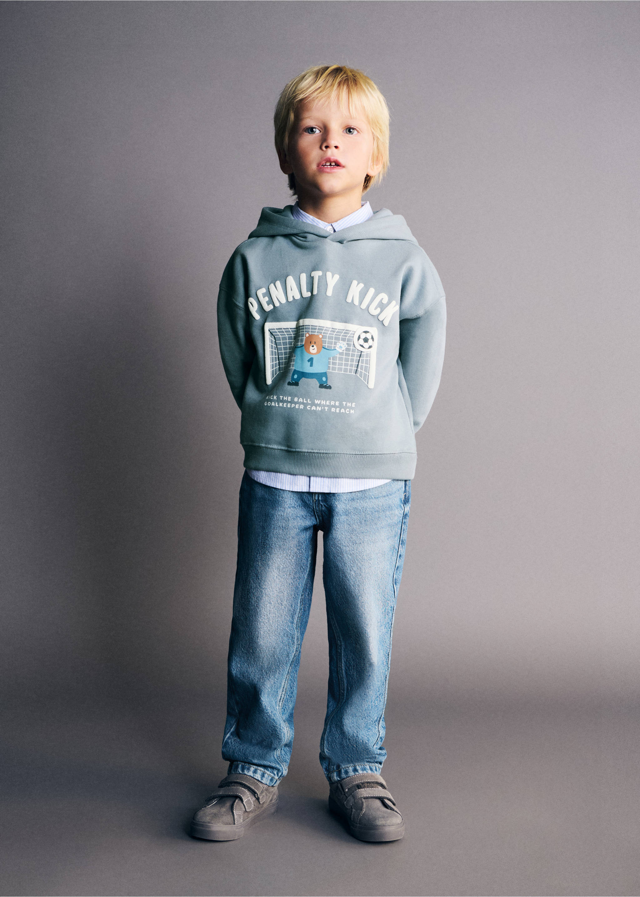 Jeans rectos algodón - Plano medio, Azul medio. Ref: 27041251-00.