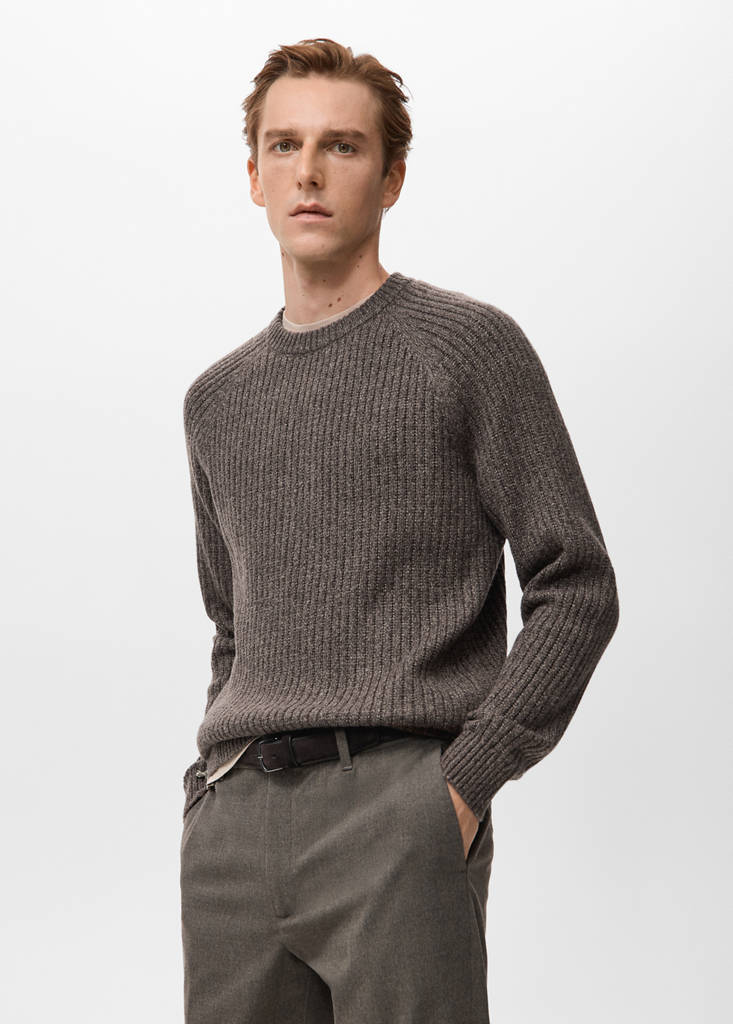 Wool-blend rib-knit sweater — Chocolate