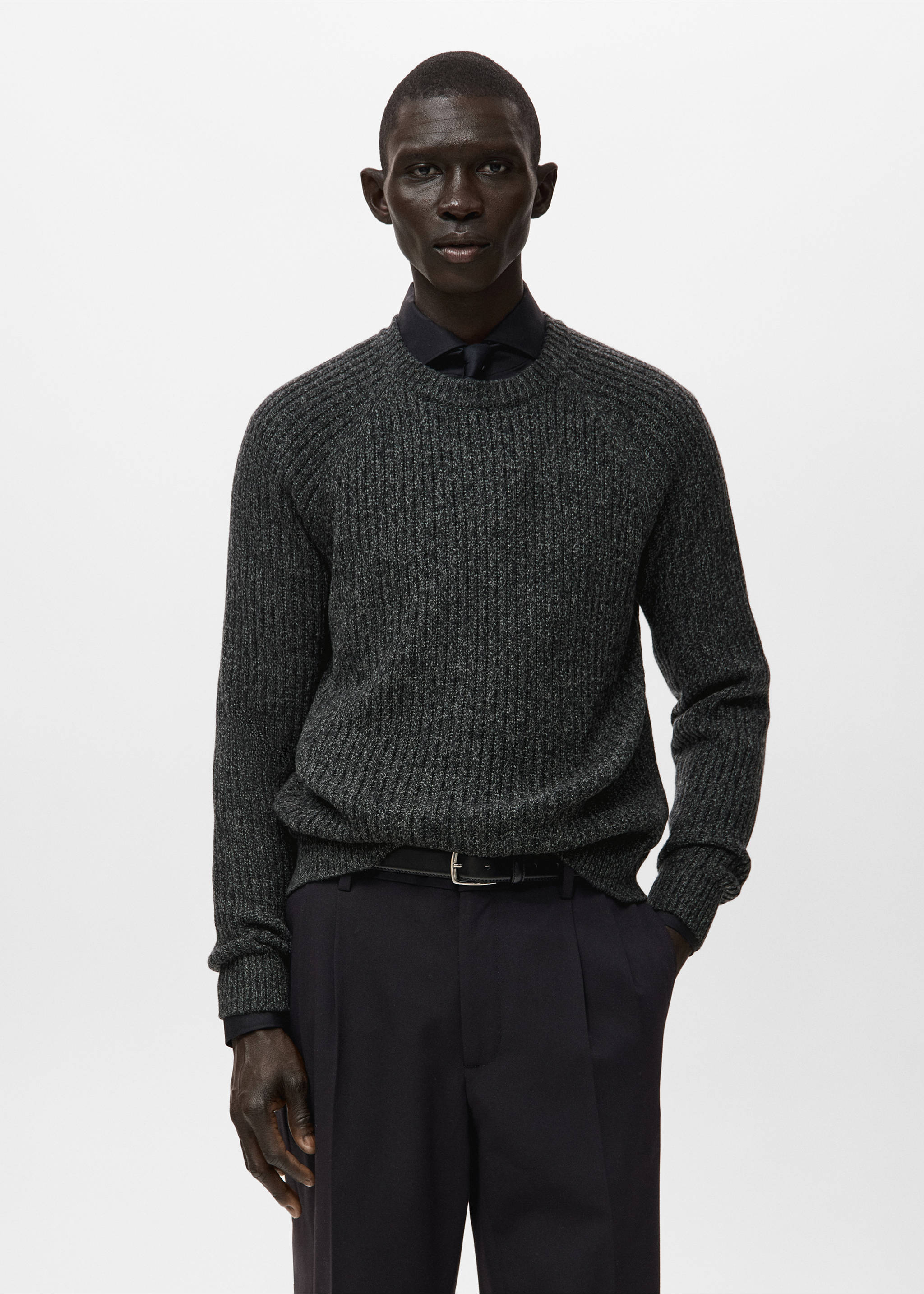 Wool-blend rib-knit sweater - Medium plane, Dark Heather Grey. Ref: 27041252-00.