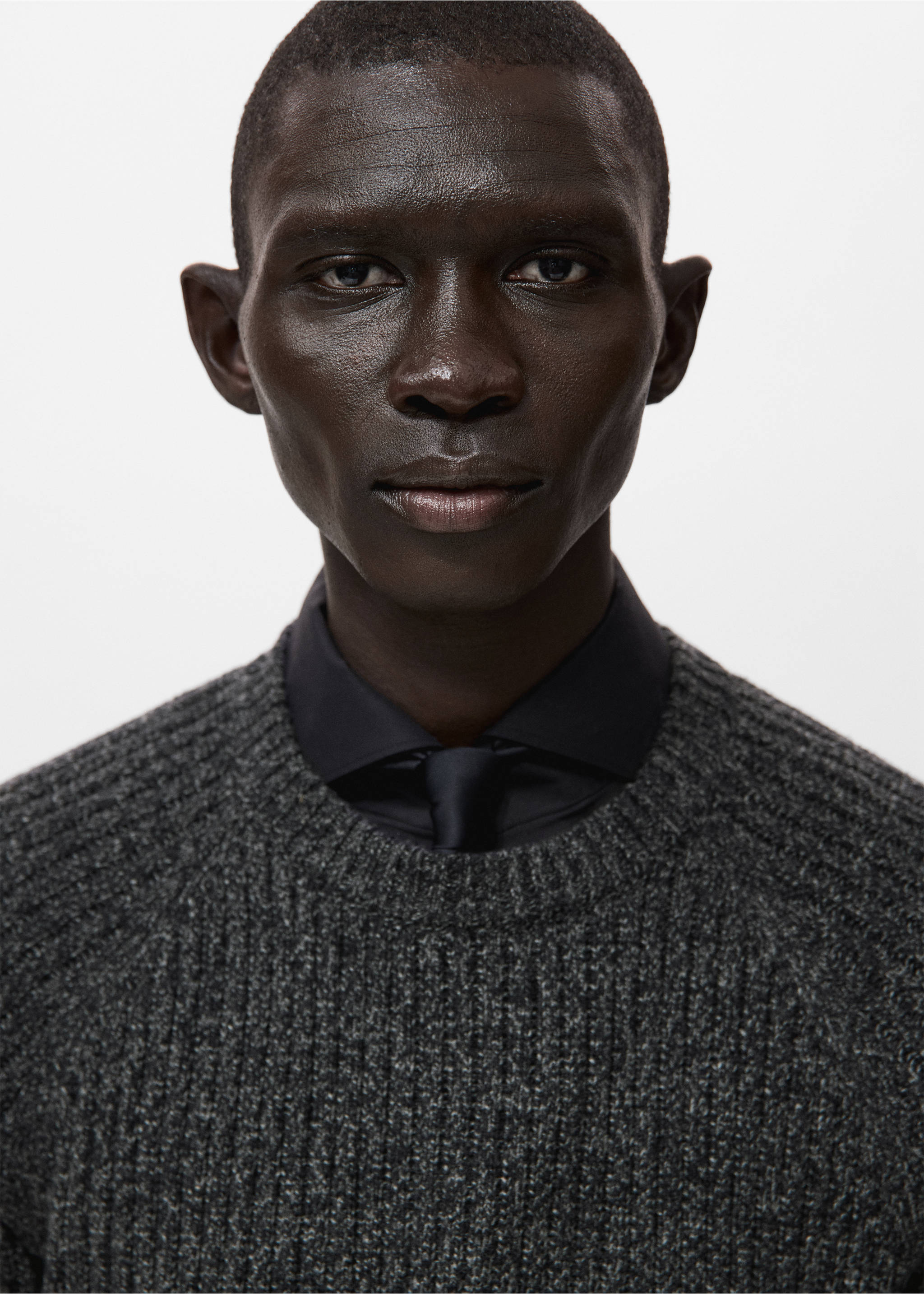 Wool-blend rib-knit sweater - Details of the article 1, Dark Heather Grey. Ref: 27041252-00.