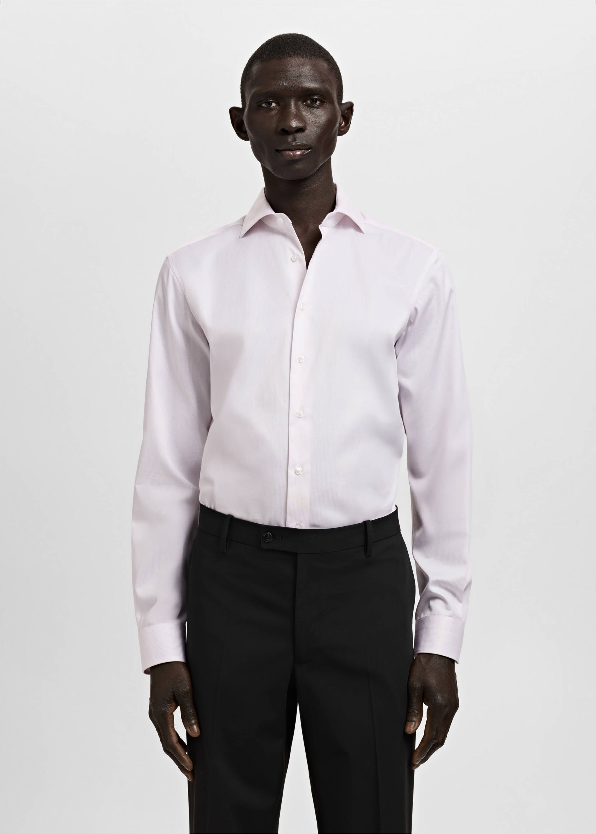 Костюмная рубашка slim fit 100% хлопок - Средний план, Розовый. Ref: 27041254-00.