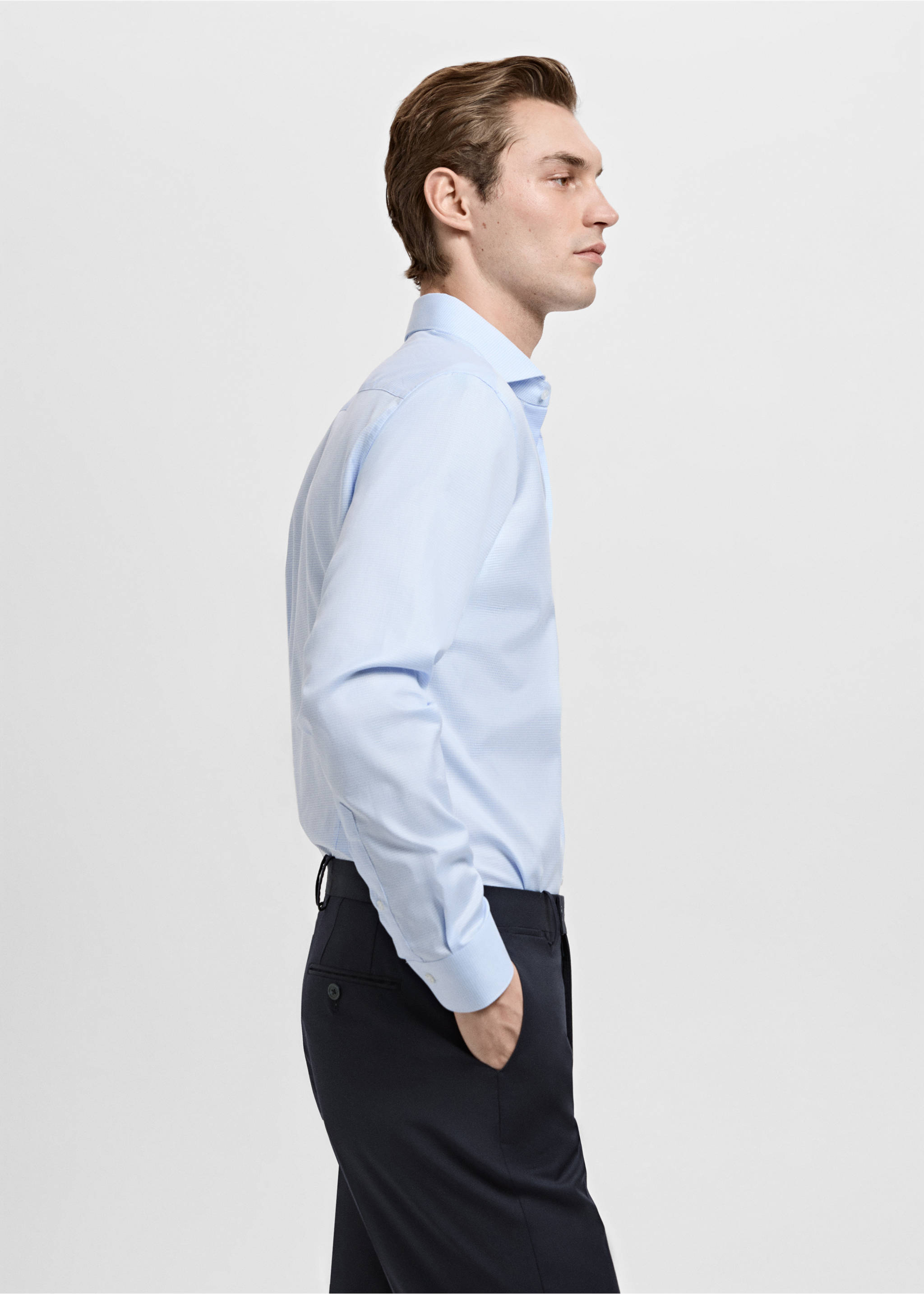 Костюмная рубашка slim fit из твила с микропринтом - Деталь изделия 2, Небесно-голубой. Ref: 27041255-00.