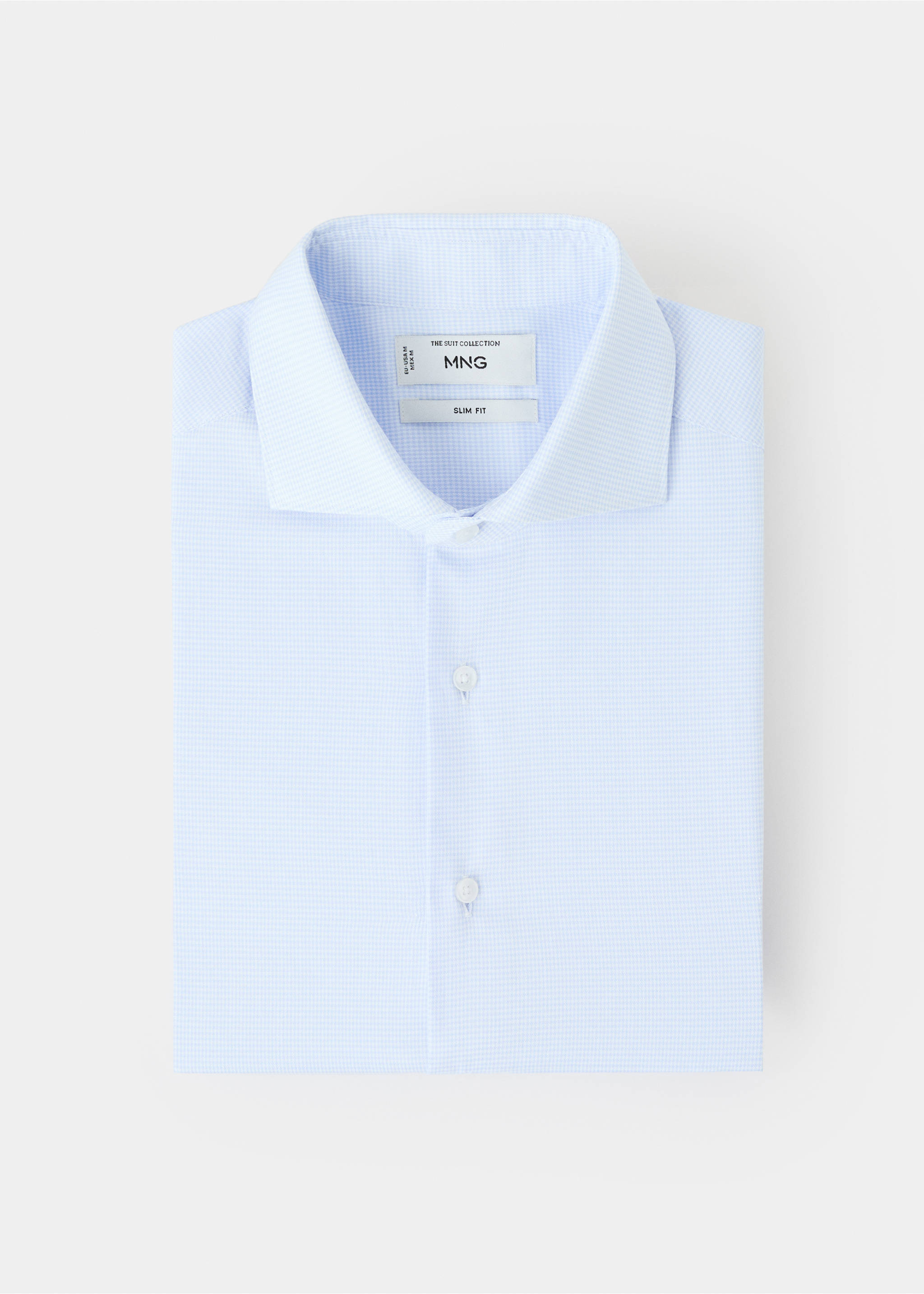 Костюмная рубашка slim fit из твила с микропринтом - Деталь изделия 9, Небесно-голубой. Ref: 27041255-00.