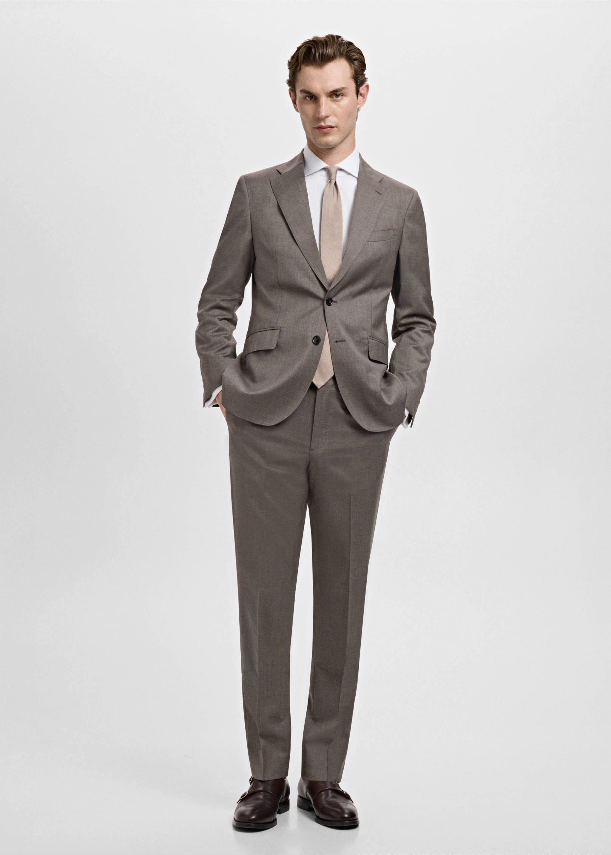 Костюмная рубашка slim fit из твила с запонками - Общий план, Белый. Ref: 27041257-00.