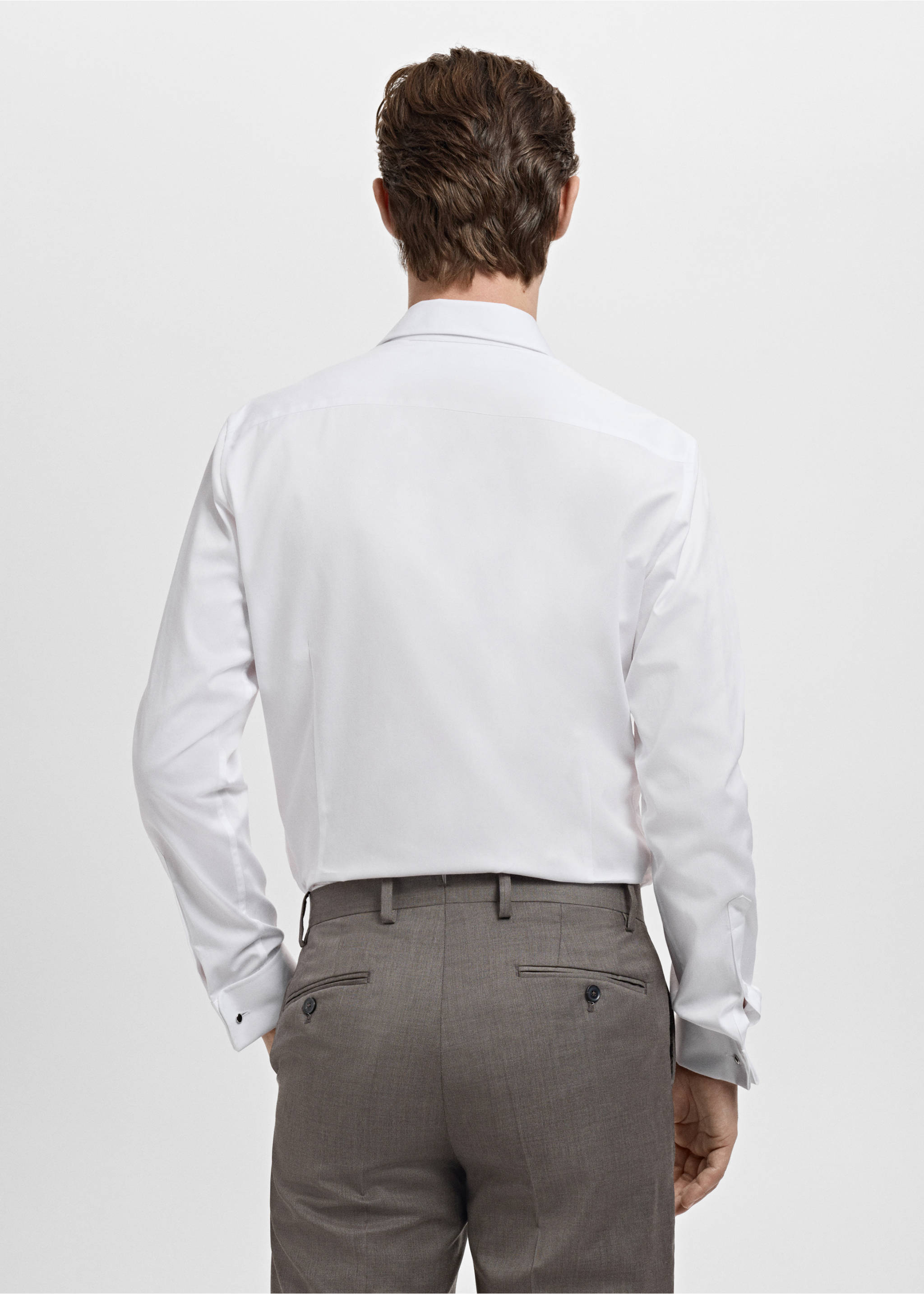 Костюмная рубашка slim fit из твила с запонками - Обратная сторона изделия, Белый. Ref: 27041257-00.