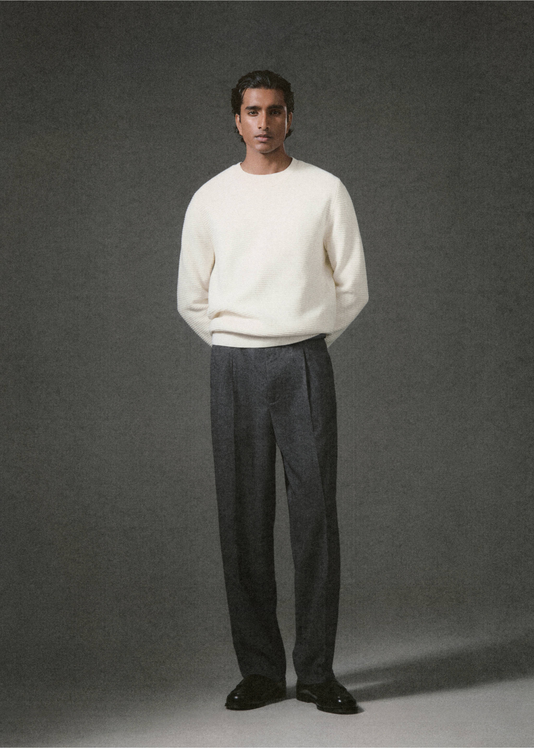 100% cotton structured knitted sweater - Details of the article 3, Off White. Ref: 27041261-00.
