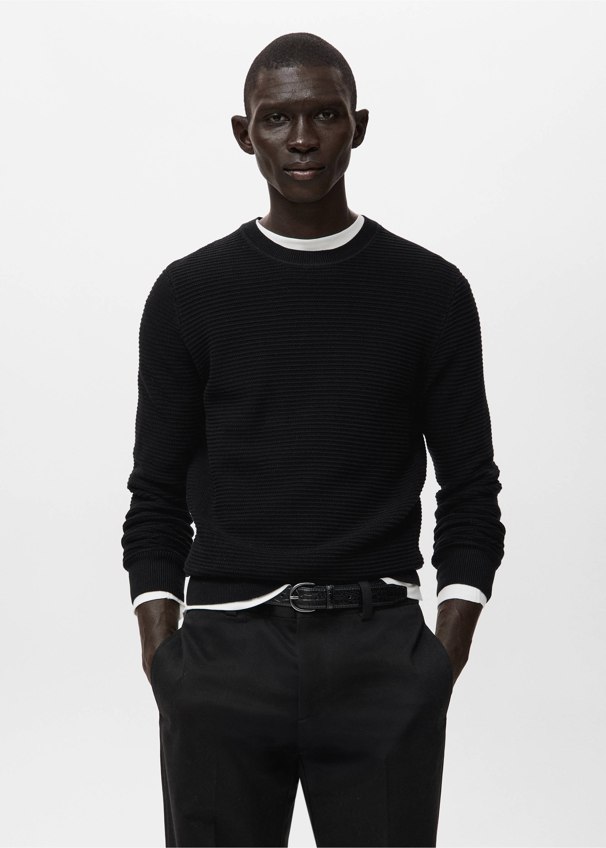 100%纯棉结构针织毛衣 - null, 黑色. Ref: 27041261-00.