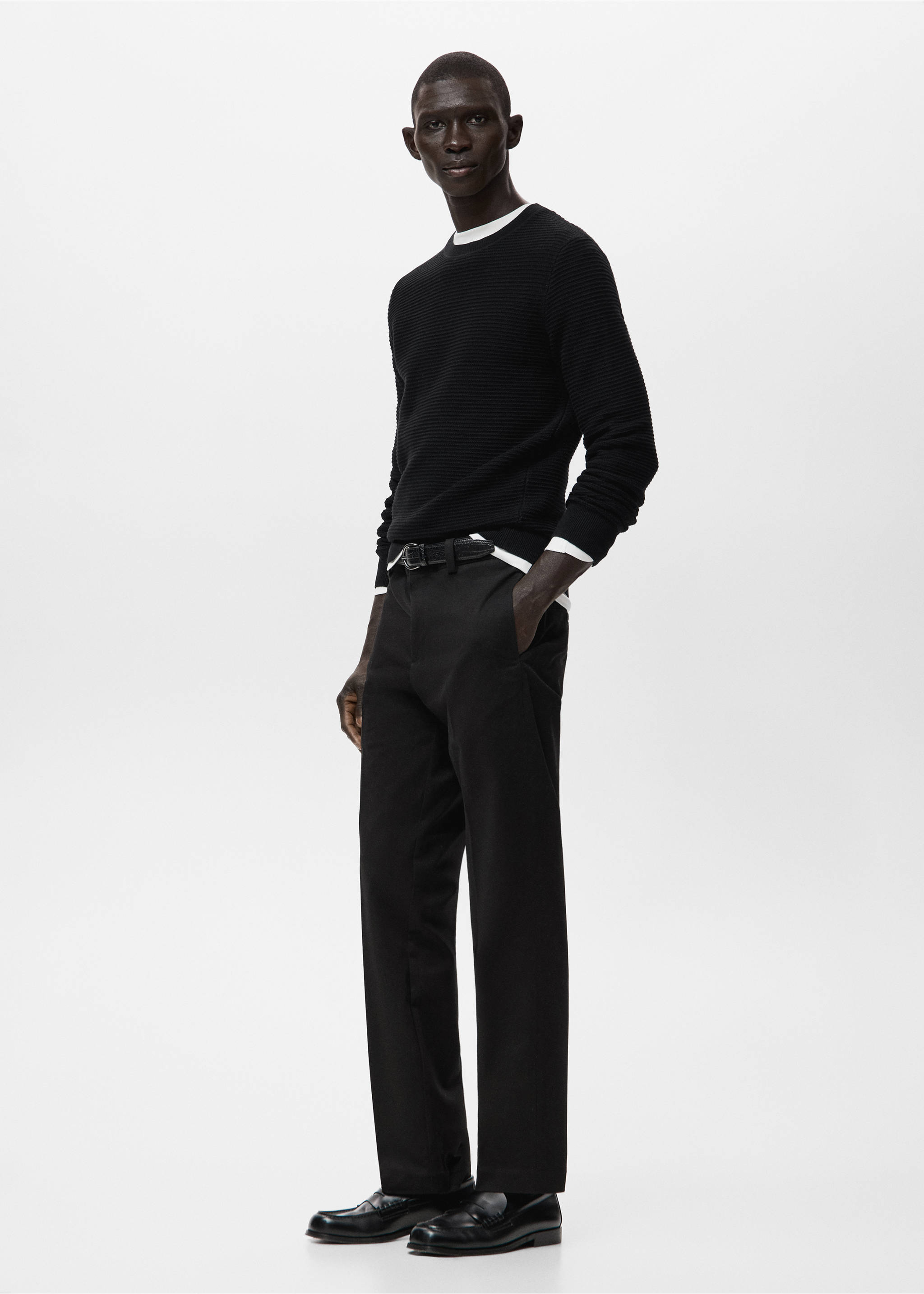 100%纯棉结构针织毛衣 - null, 黑色. Ref: 27041261-00.