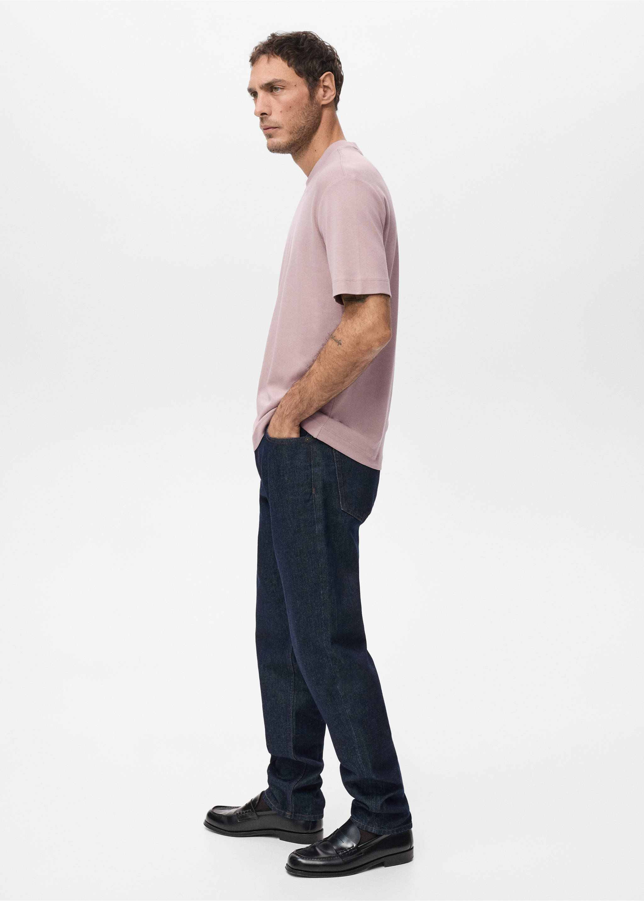 Medium weight regular fit T-shirt - Details of the article 1, Pale Pink. Ref: 27041262-00.