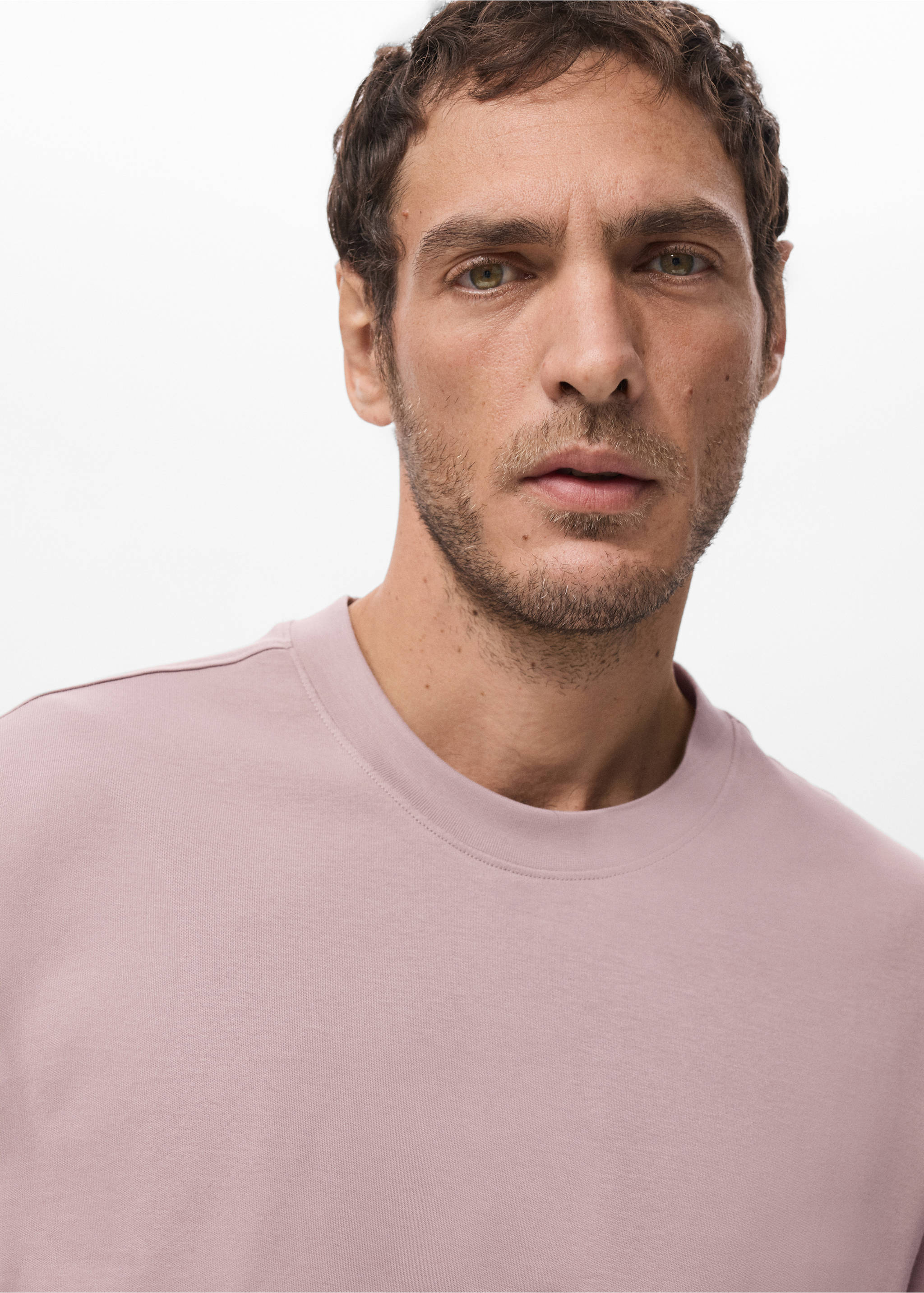 Medium weight regular fit T-shirt - Details of the article 6, Pale Pink. Ref: 27041262-00.
