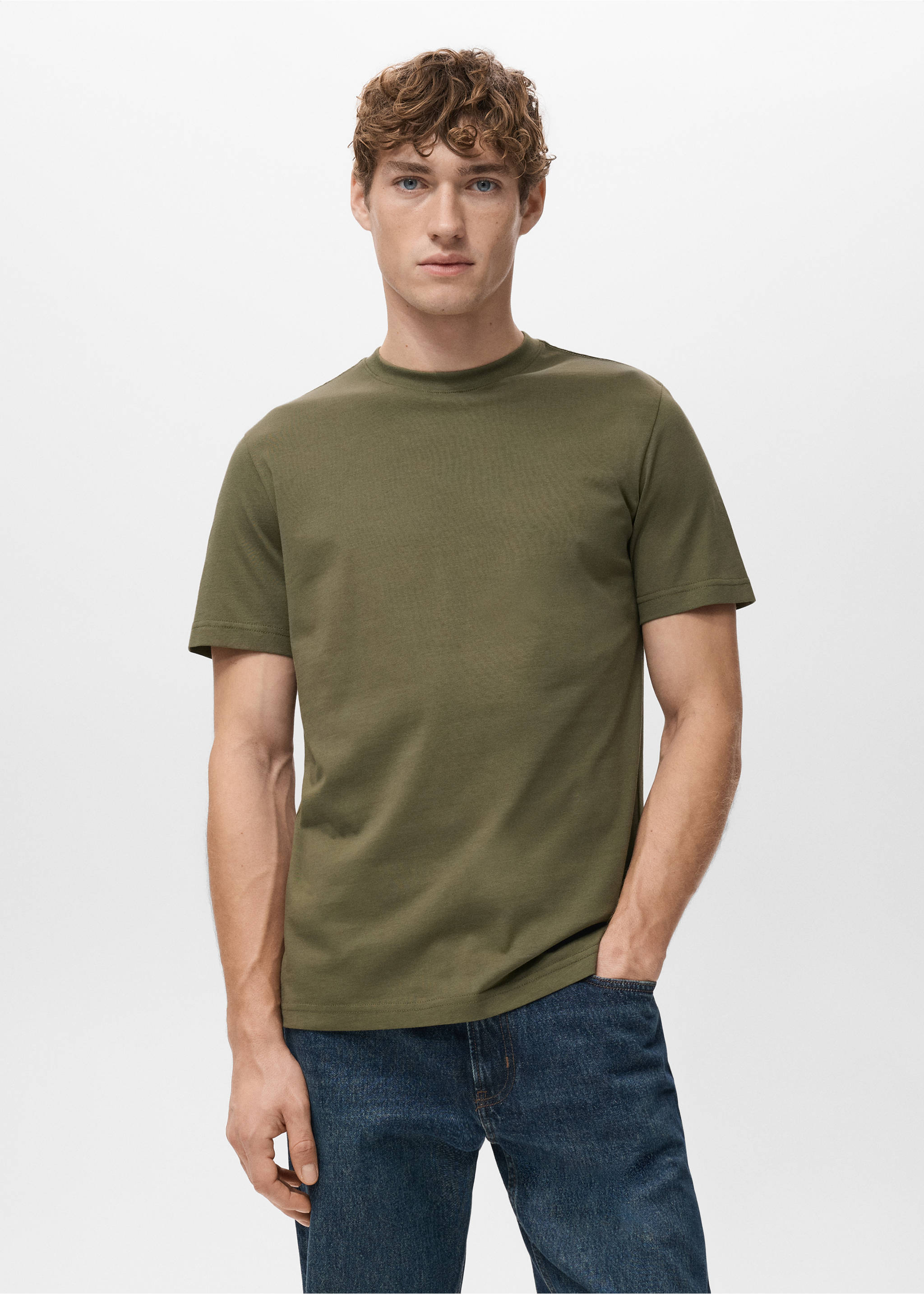 100% cotton slim-fit t-shirt - Medium plane, Olive Green. Ref: 27041263-00.