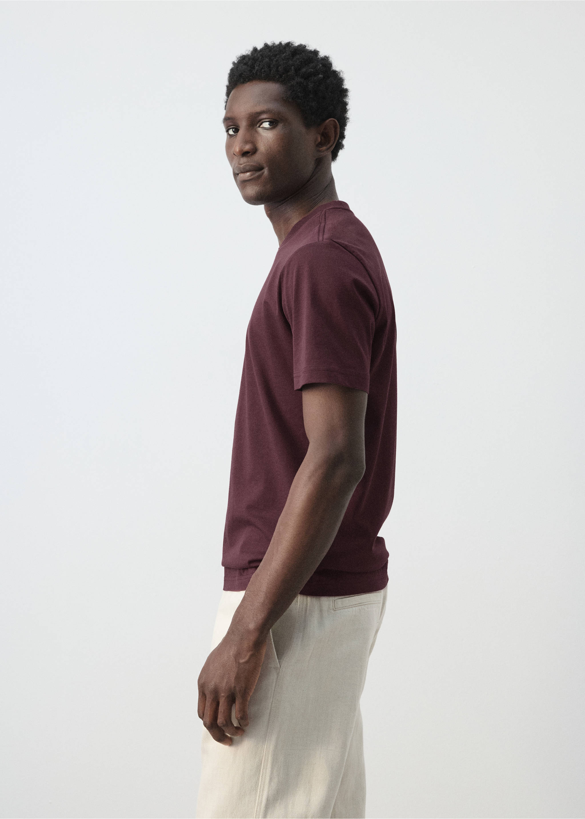 100% cotton slim-fit t-shirt - Details of the article 2, Plum. Ref: 27041263-00.