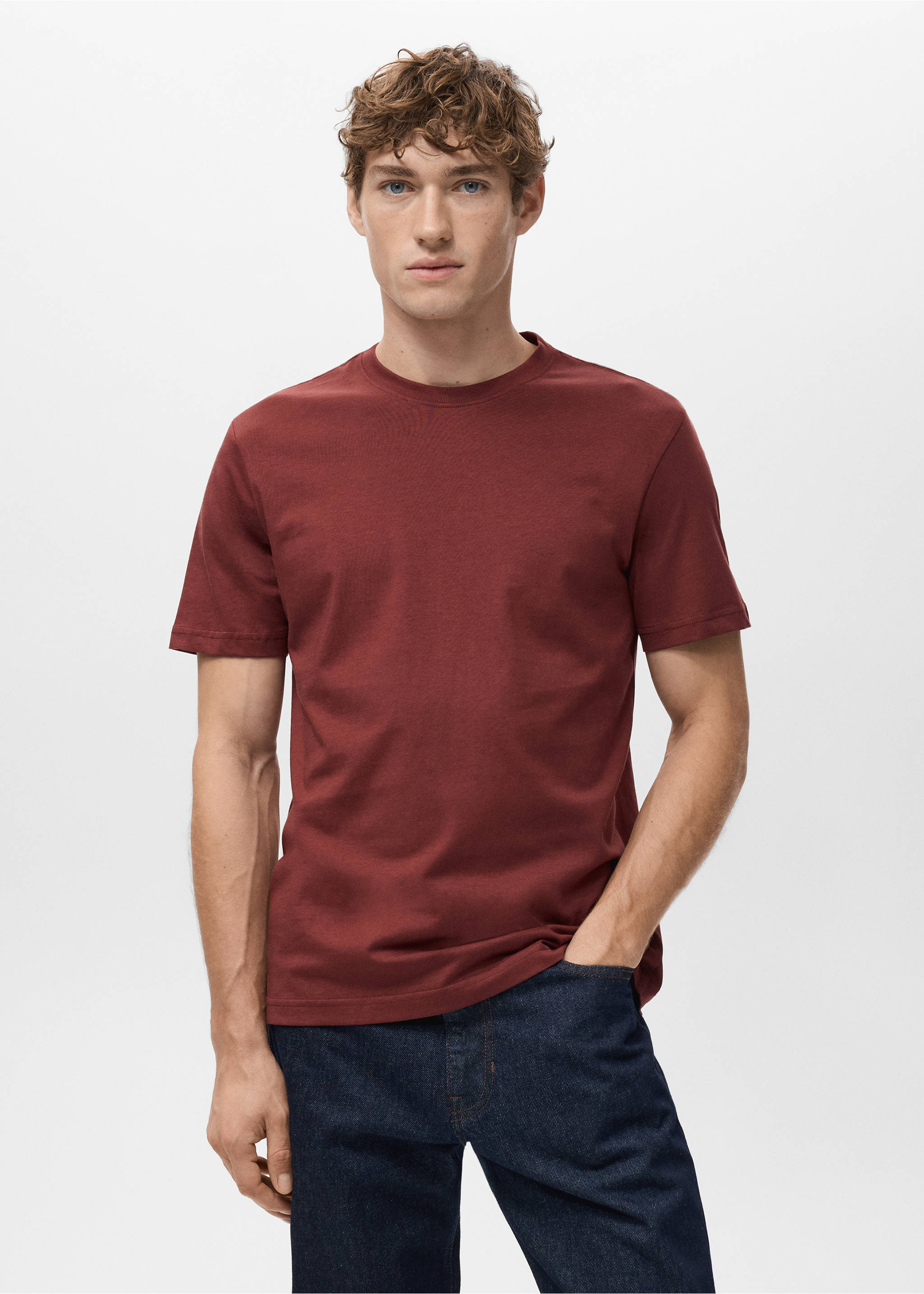 Camiseta slim fit 100% algodón - Plano medio, Cereza. Ref: 27041263-00.