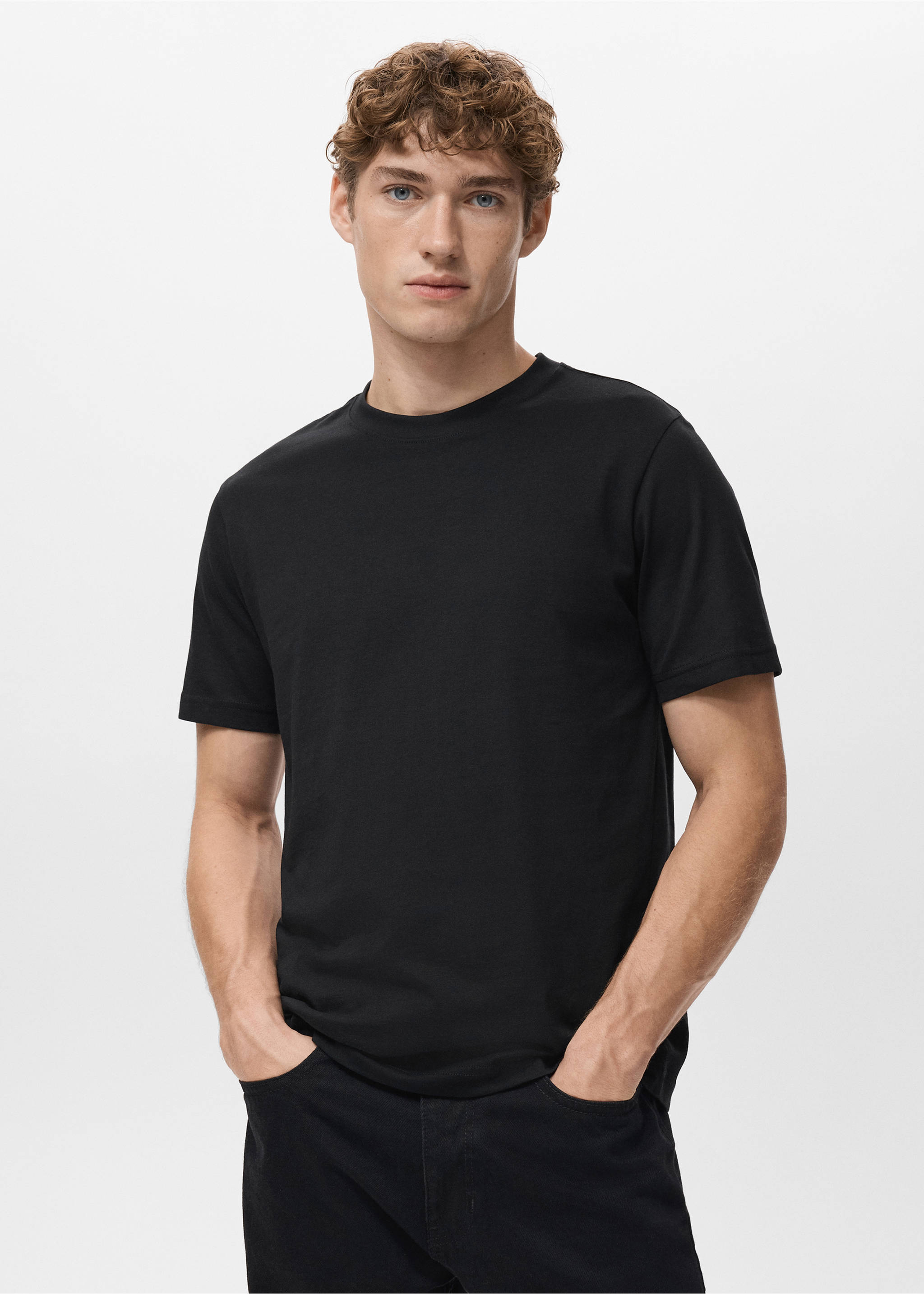 100% cotton slim-fit t-shirt - Medium plane, Black. Ref: 27041263-00.