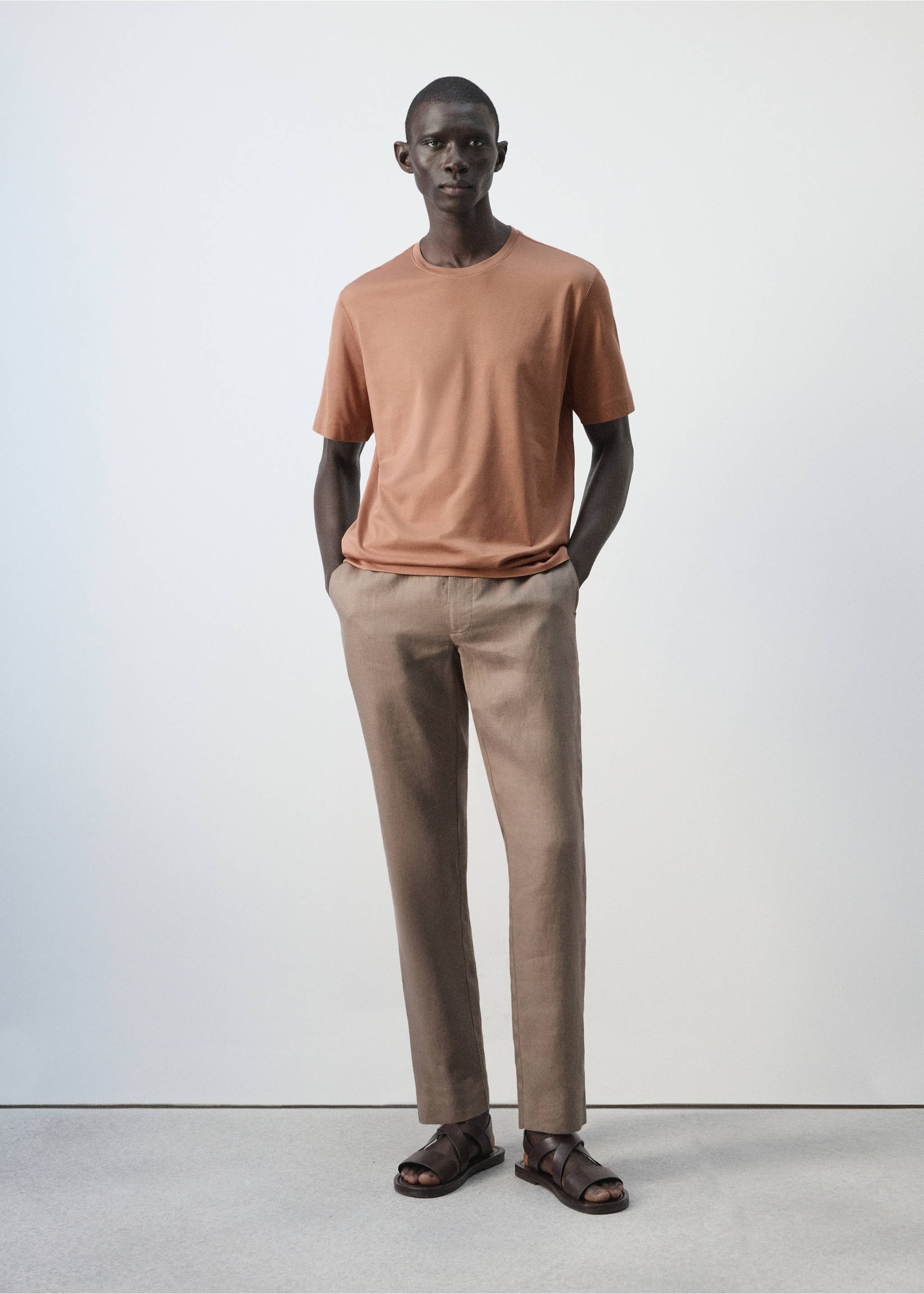 Футболка 100% хлопок regular fit - Общий план, Персиковый. Ref: 27041264-00.