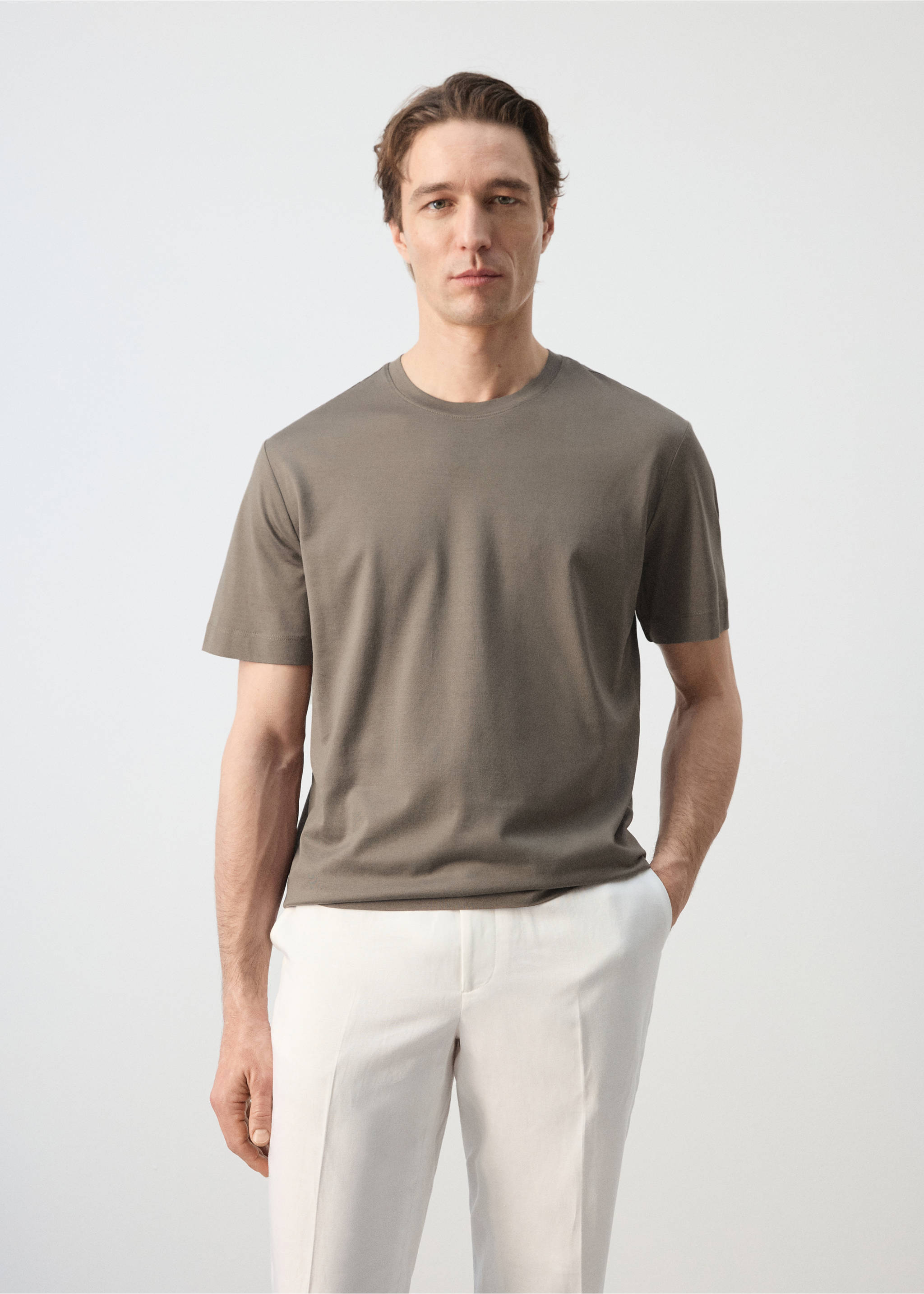 Camiseta 100% algodón regular fit - Plano medio, Marrón medio. Ref: 27041264-00.