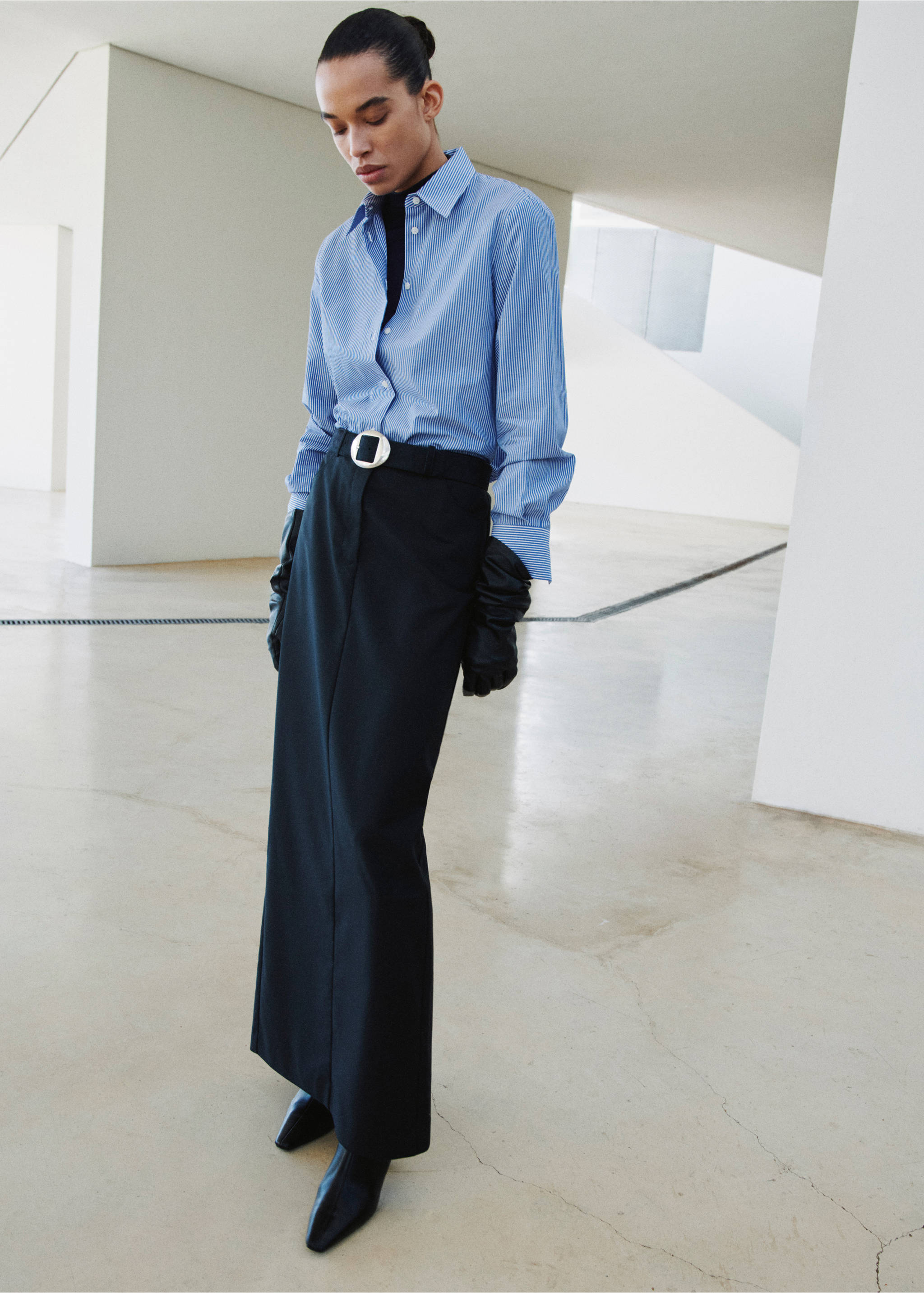 Camisa recta mezcla algodón y lyocell - Plano general, Azul celeste. Ref: 27041275-00.