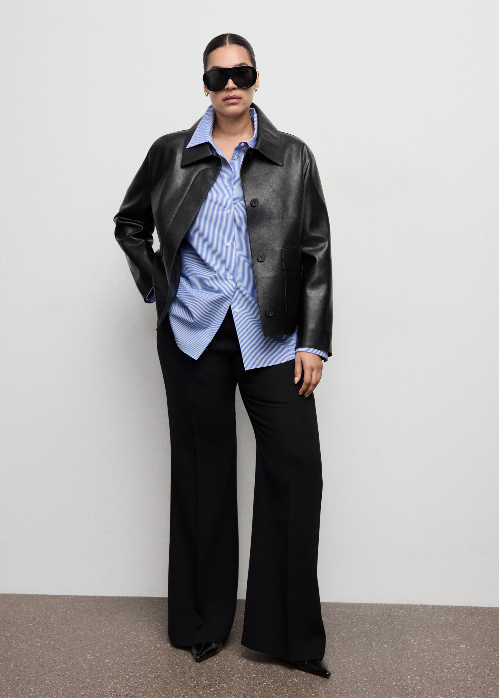 Camisa recta mezcla algodón y lyocell - Detalle del artículo 3, Azul celeste. Ref: 27041275-00.