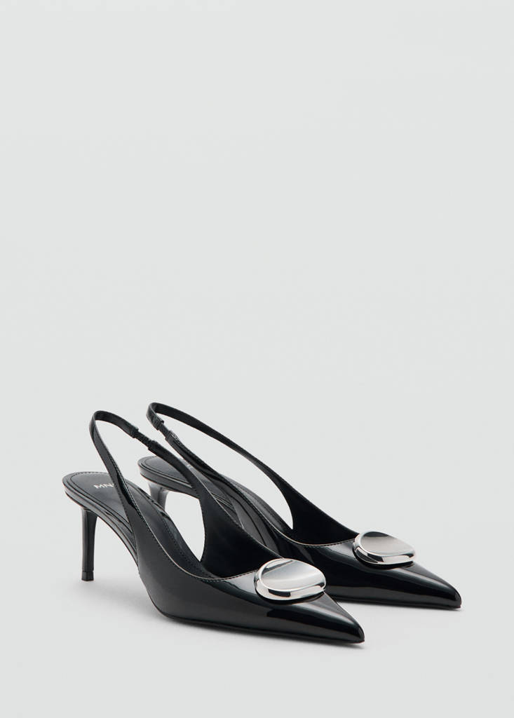 Patent leather high-heeled shoes with metal detail — Black