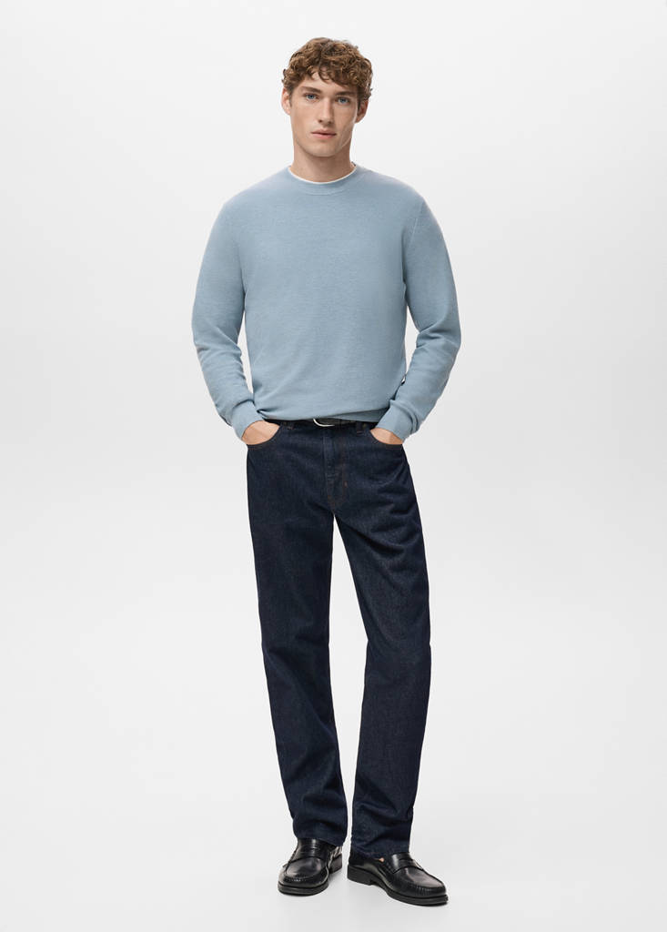 Microstructured cotton knitted sweater — Sky Blue