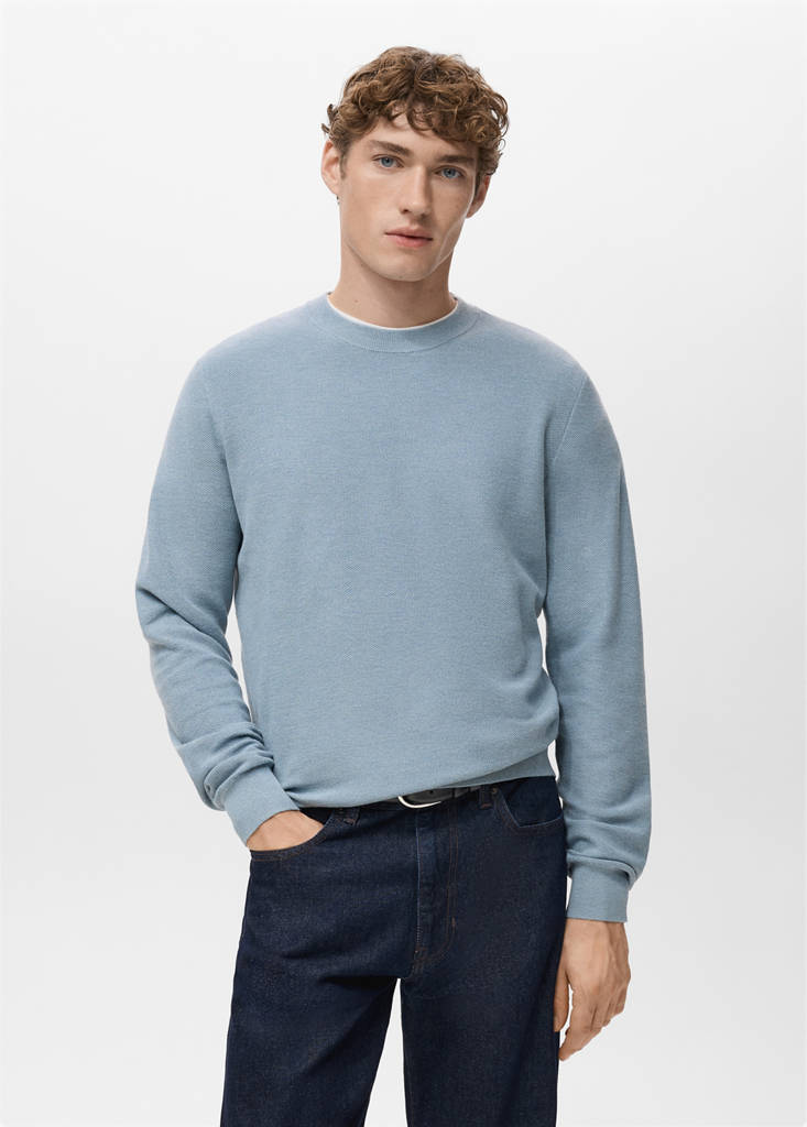 Microstructured cotton knitted sweater — Sky Blue