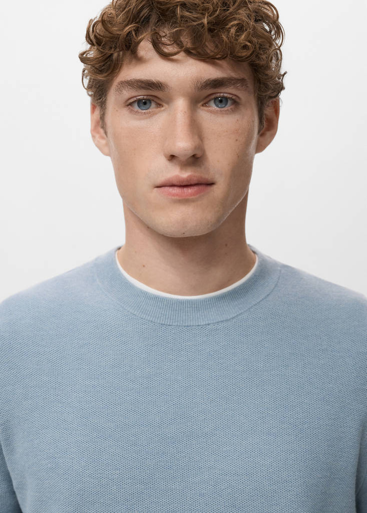 Microstructured cotton knitted sweater — Sky Blue