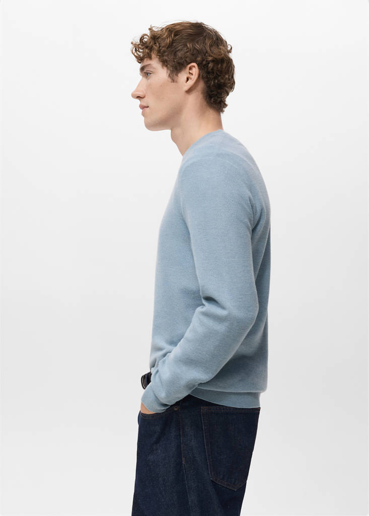 Microstructured cotton knitted sweater — Sky Blue
