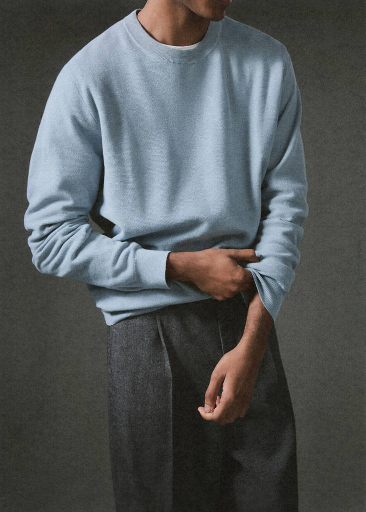 Microstructured cotton knitted sweater — Sky Blue