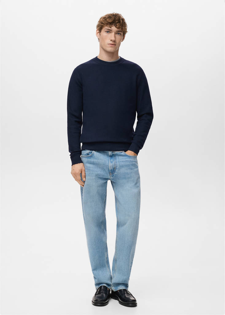 Microstructured cotton knitted sweater — Navy
