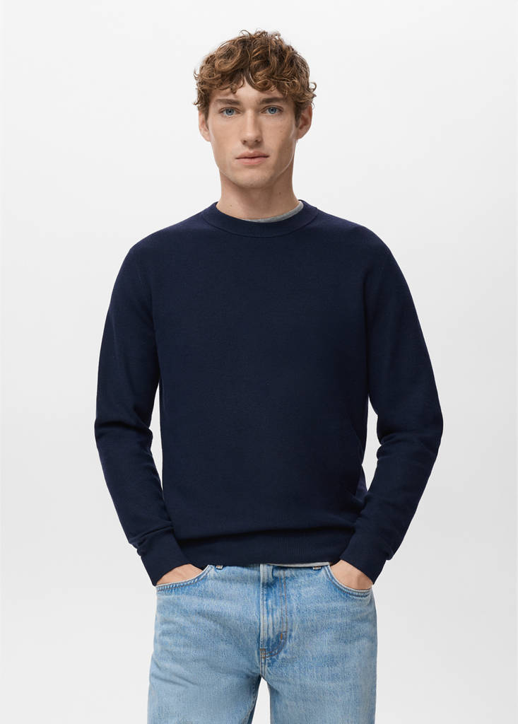 Microstructured cotton knitted sweater — Navy