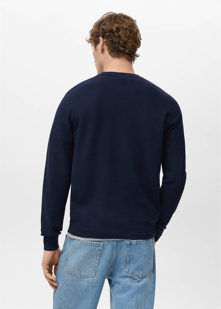 Microstructured cotton knitted sweater — Navy