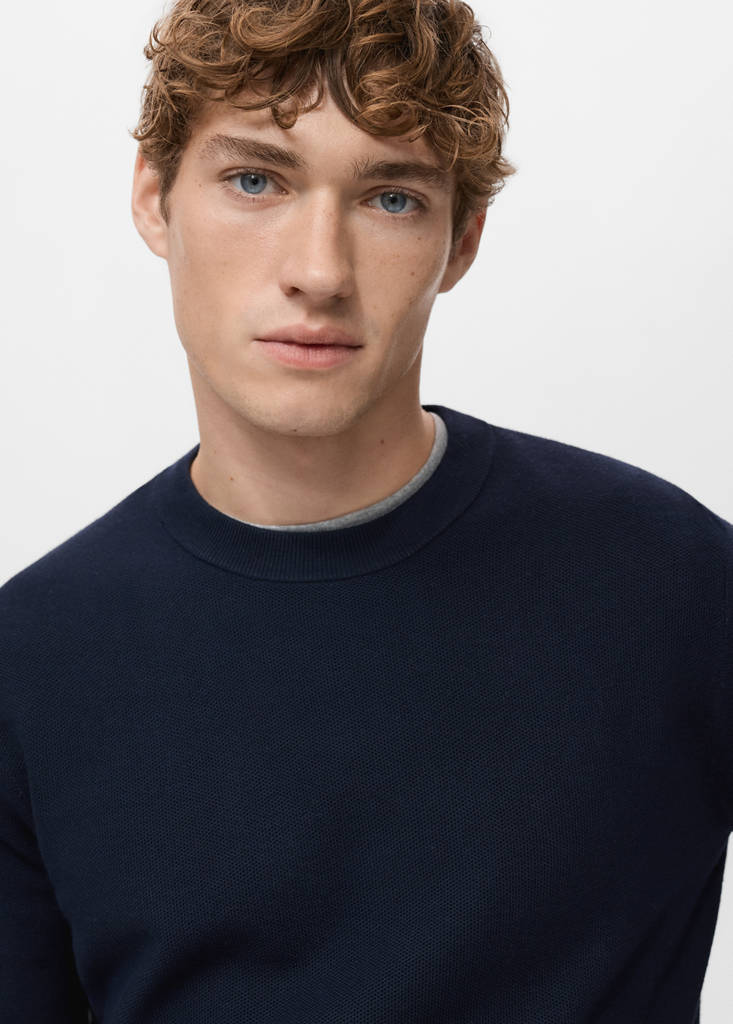 Microstructured cotton knitted sweater — Navy
