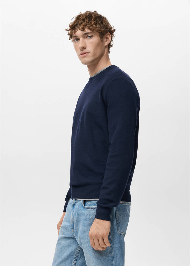 Microstructured cotton knitted sweater — Navy