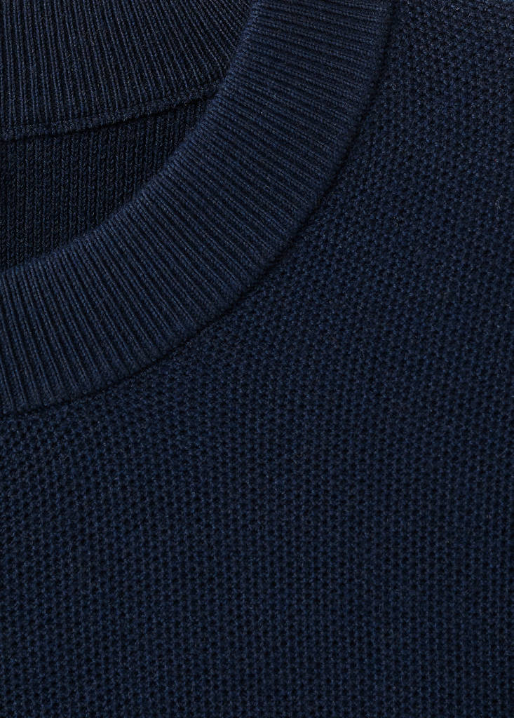 Microstructured cotton knitted sweater — Navy