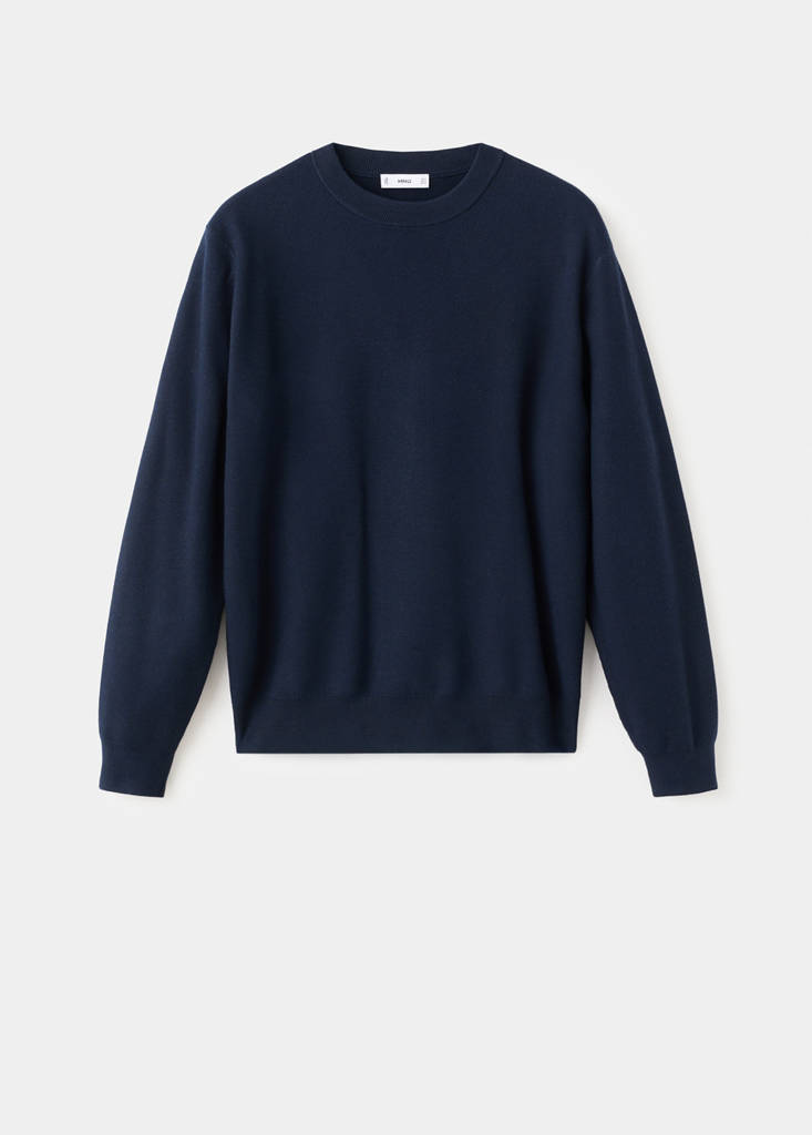 Microstructured cotton knitted sweater — Navy