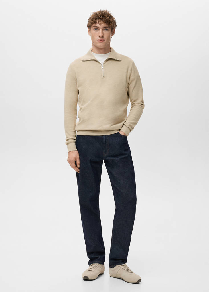 Microstructure polo shirt with zip neck — Beige