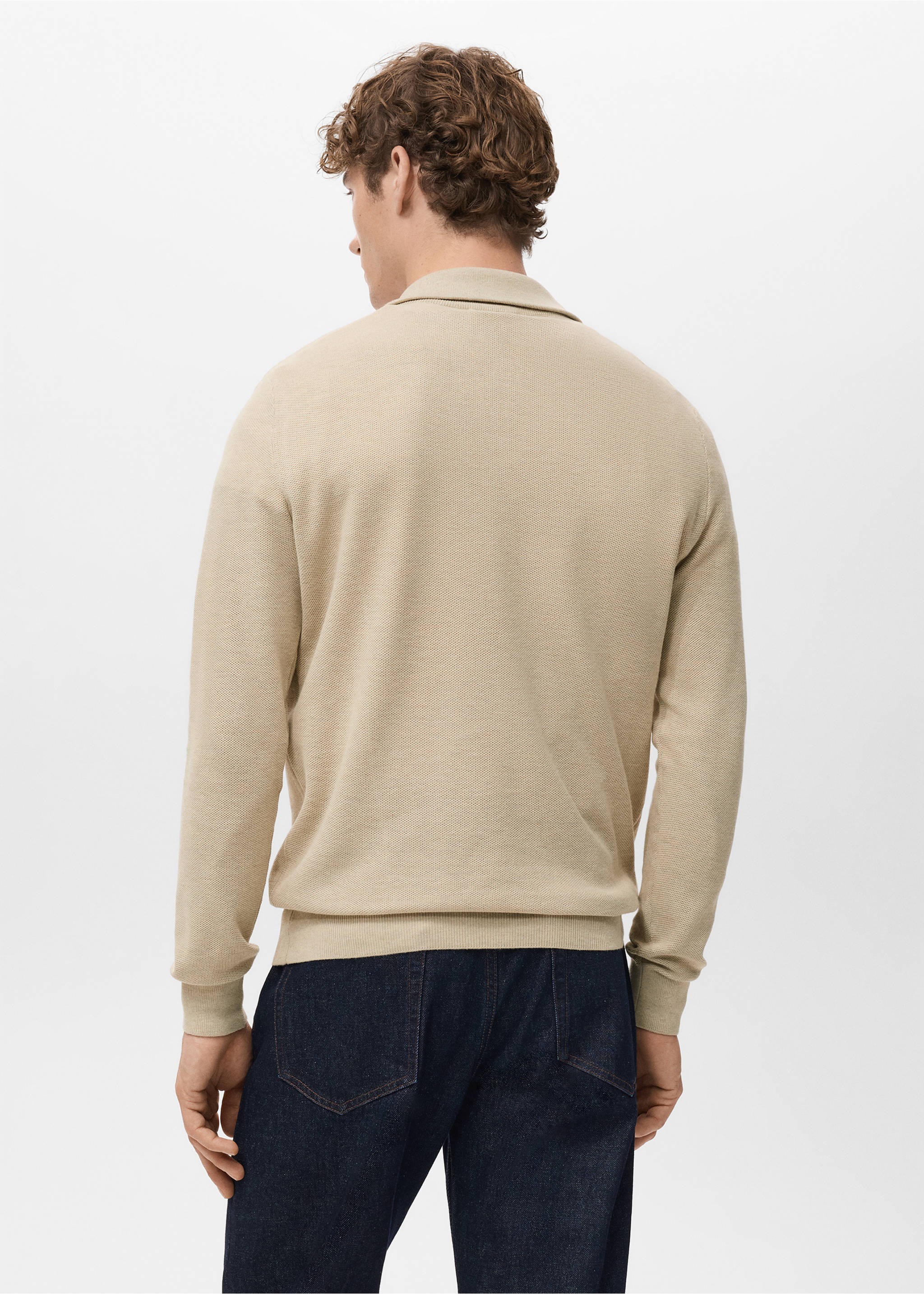 Jersey microestructura cuello cremallera - Reverso del artículo, Beige. Ref: 27041282-00.