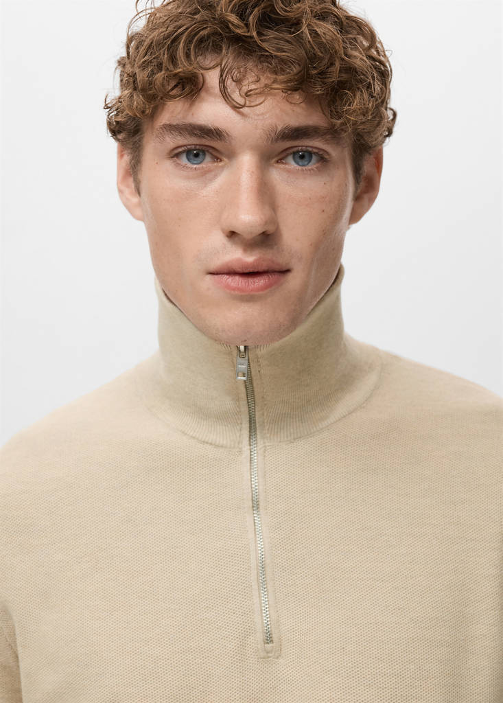 Microstructure polo shirt with zip neck — Beige