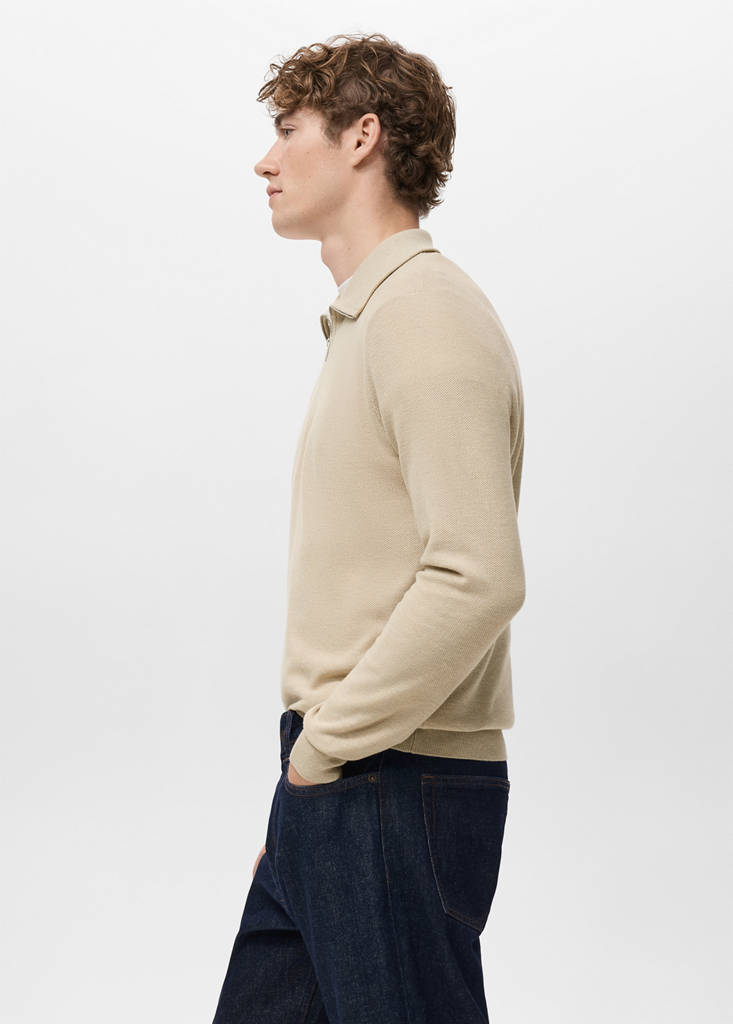 Microstructure polo shirt with zip neck — Beige