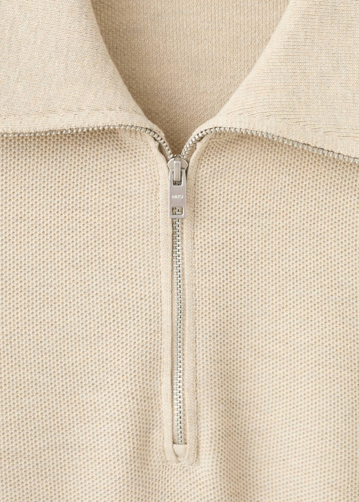 Microstructure polo shirt with zip neck — Beige