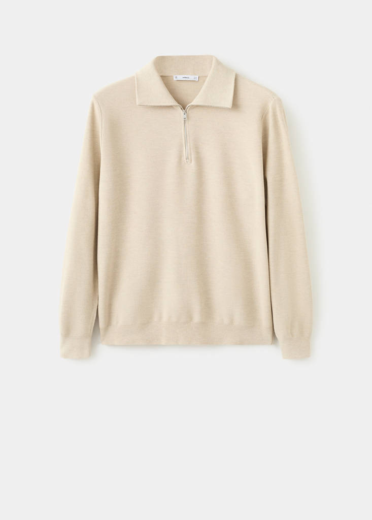 Microstructure polo shirt with zip neck — Beige