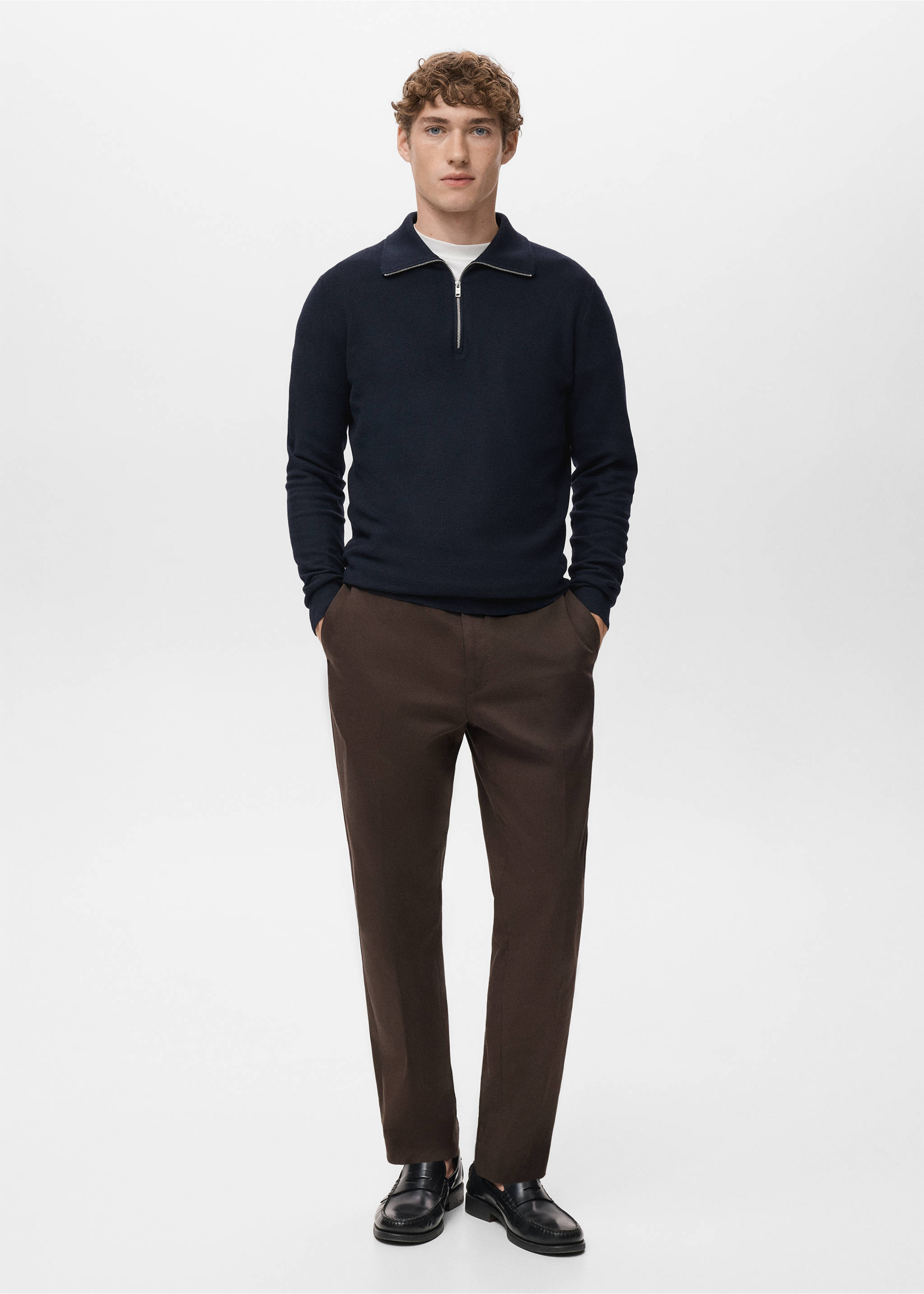 Jersey microestructura cuello cremallera - Plano general, Azul marino. Ref: 27041282-00.