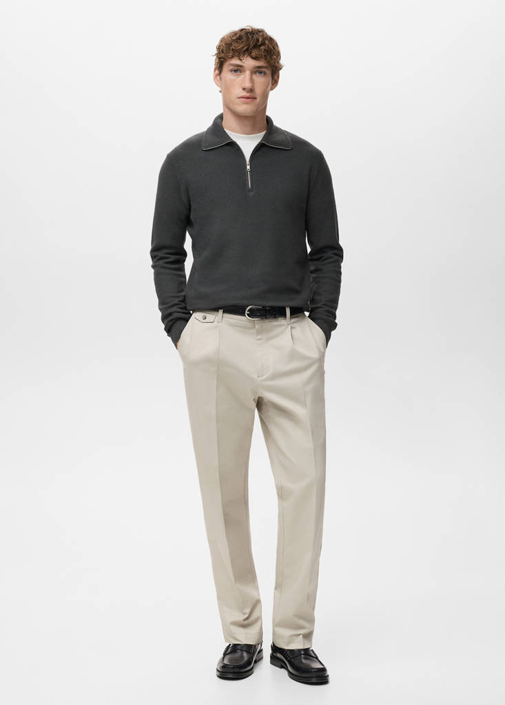 Microstructure polo shirt with zip neck — Dark Grey