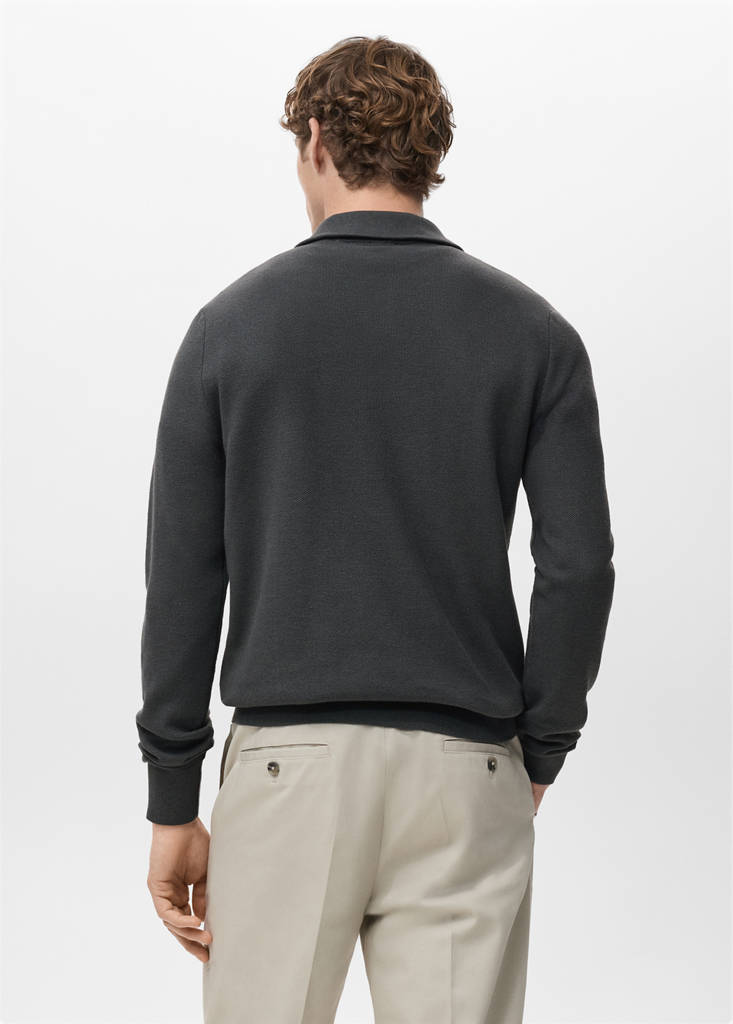Microstructure polo shirt with zip neck — Dark Grey