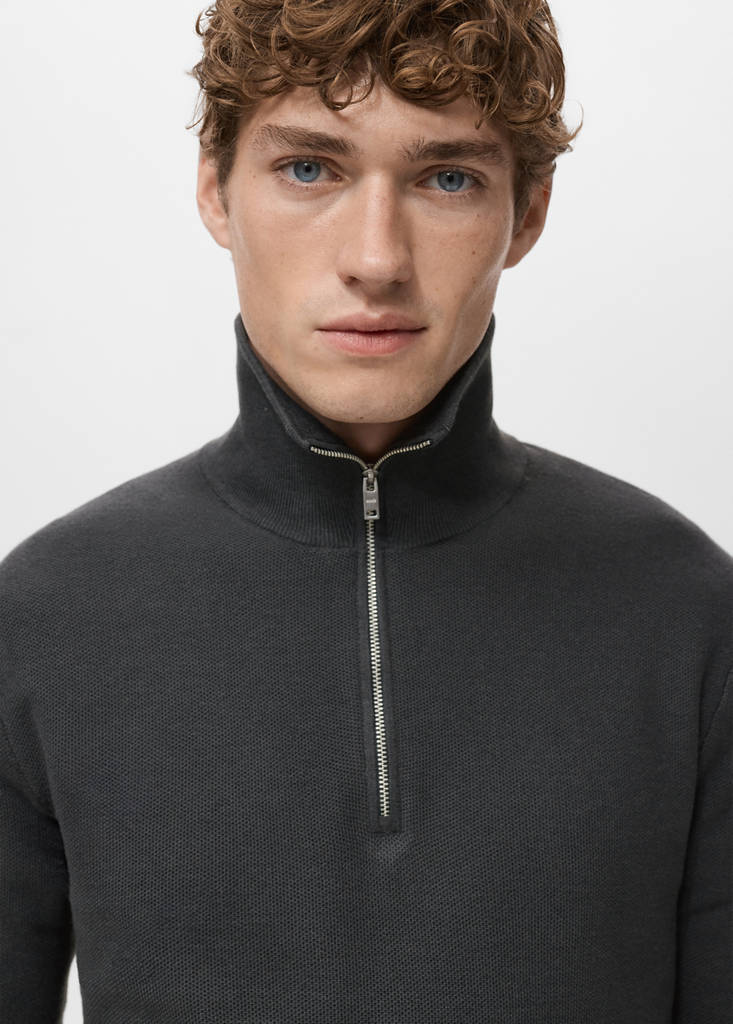 Microstructure polo shirt with zip neck — Dark Grey