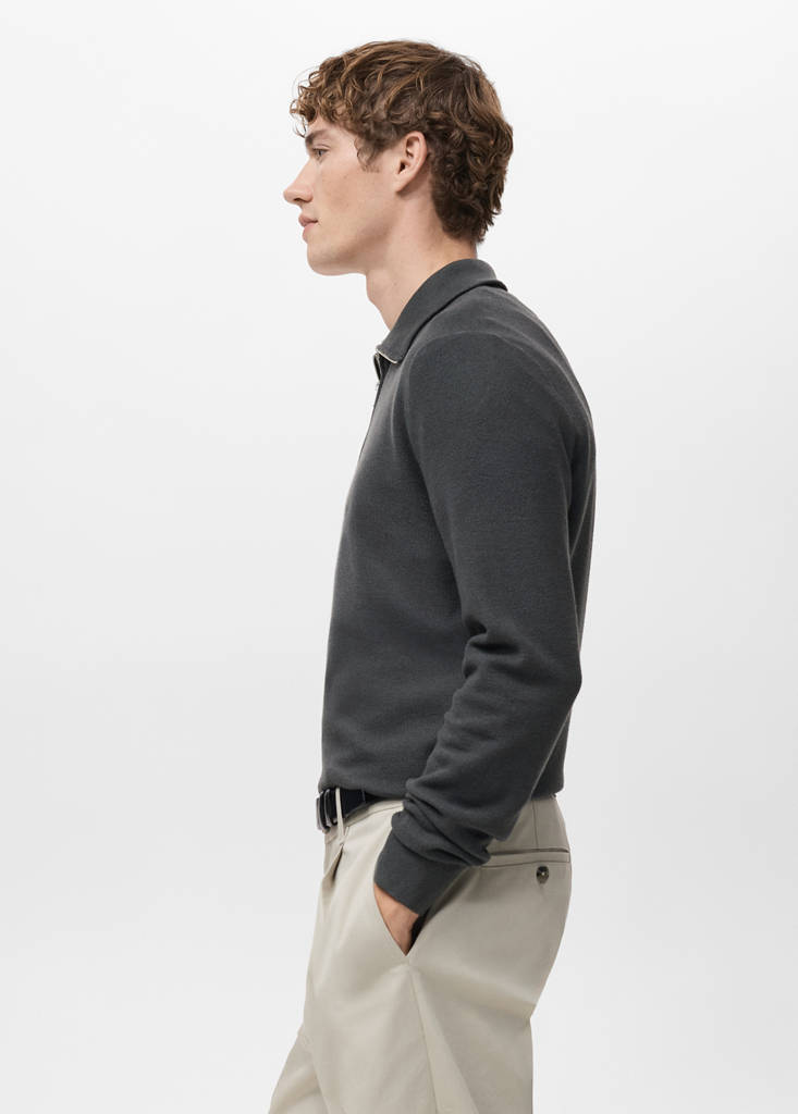 Microstructure polo shirt with zip neck — Dark Grey