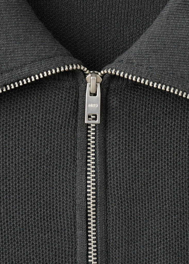Microstructure polo shirt with zip neck — Dark Grey