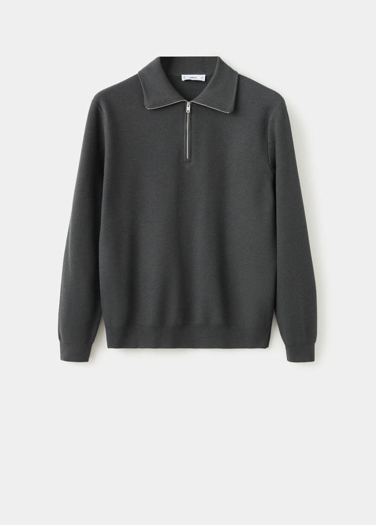 Microstructure polo shirt with zip neck — Dark Grey