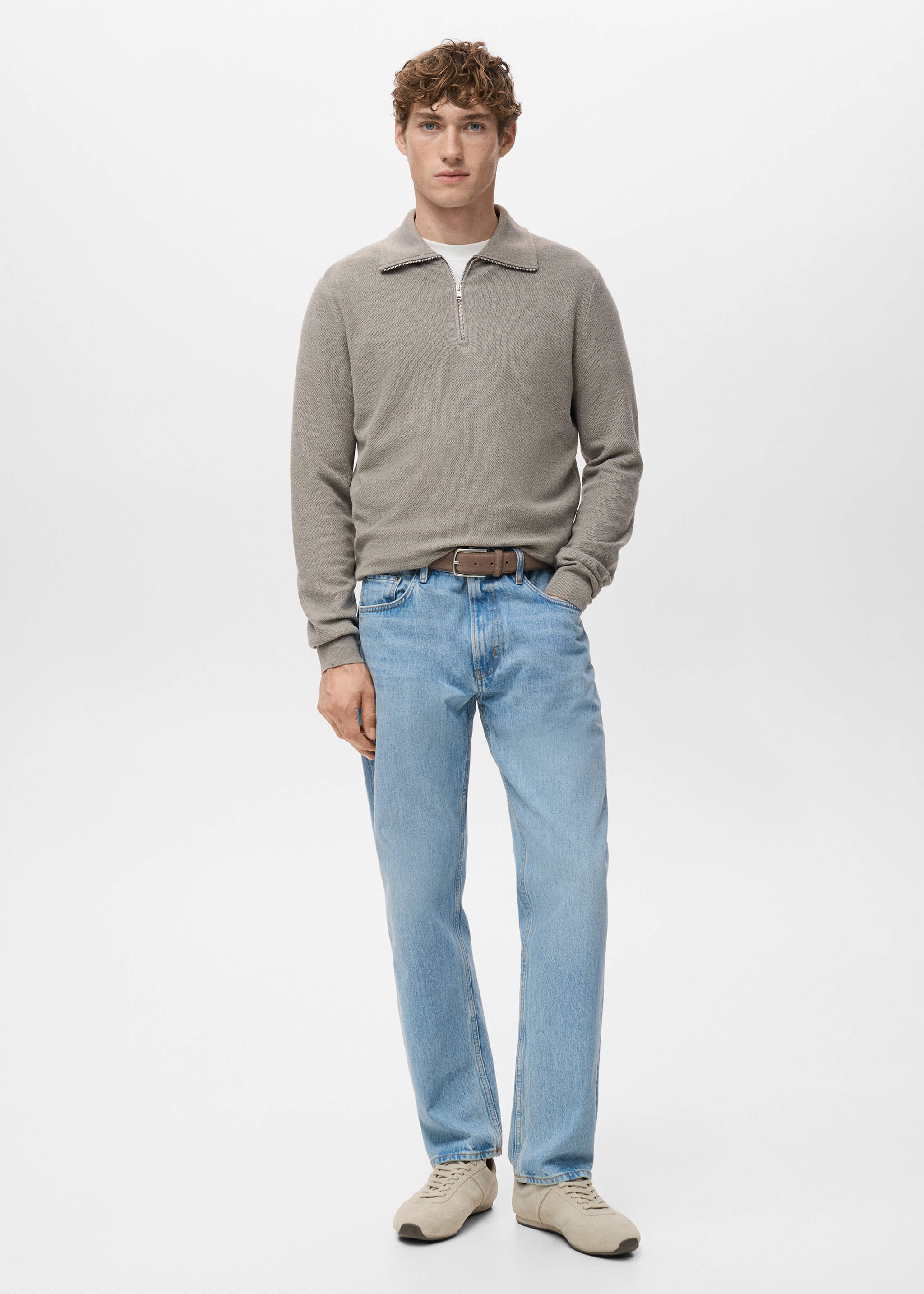 Jersey microestructura cuello cremallera - Plano general, Gris visón. Ref: 27041282-00.